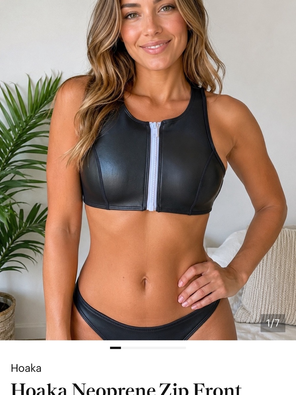 Hoaka Black Neoprene Zip-Front Bikini Top